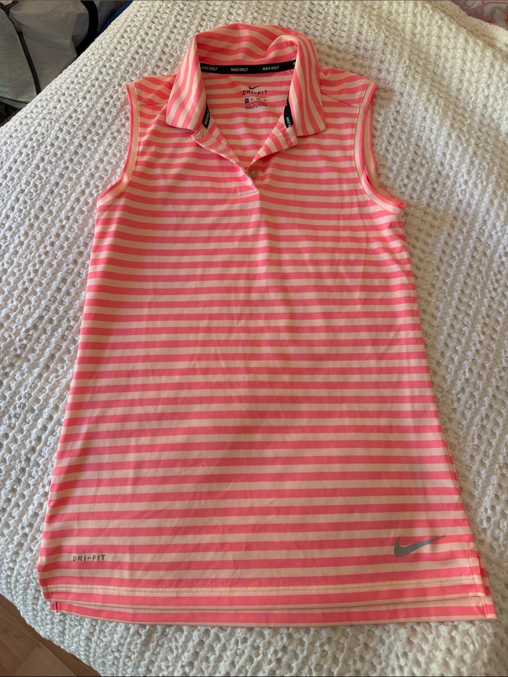 Nike Peach & White Striped Sleeveless Golf Polo